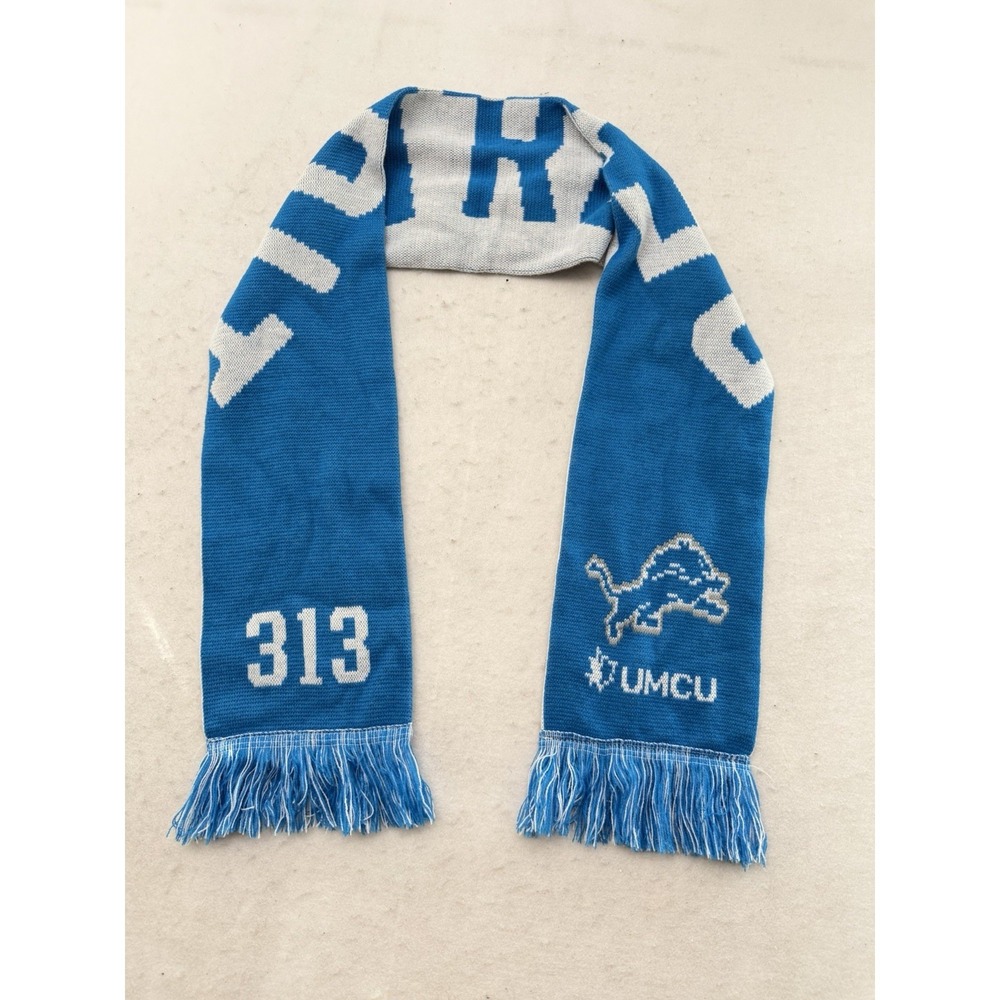 Detroit Lions Scarf 313 Double Sided NFL Football Team Logo Blue White AUTHENTIC